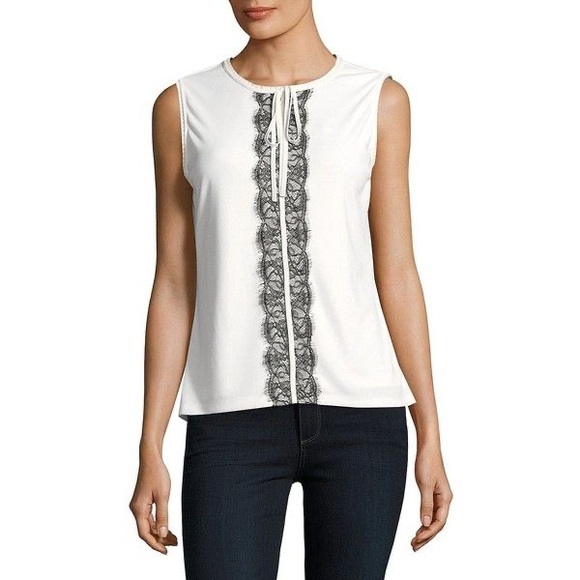 Karl Lagerfeld Tops - Karl Lagerfeld Career Lace White/Black Tank Ruffle Neck Small